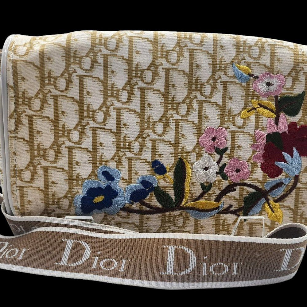 Vintage Dior w/ Tag Floral Diorissimo Crossbody Brown Canvas Fabric Bag NOS